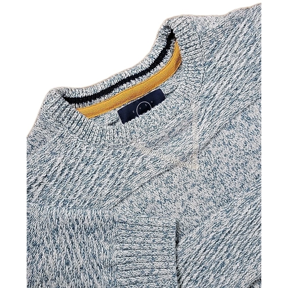 Men's Even Tide Rami Mixed Rope Yarn Hooded Sweater TEAL WHITE SIZE M NWT